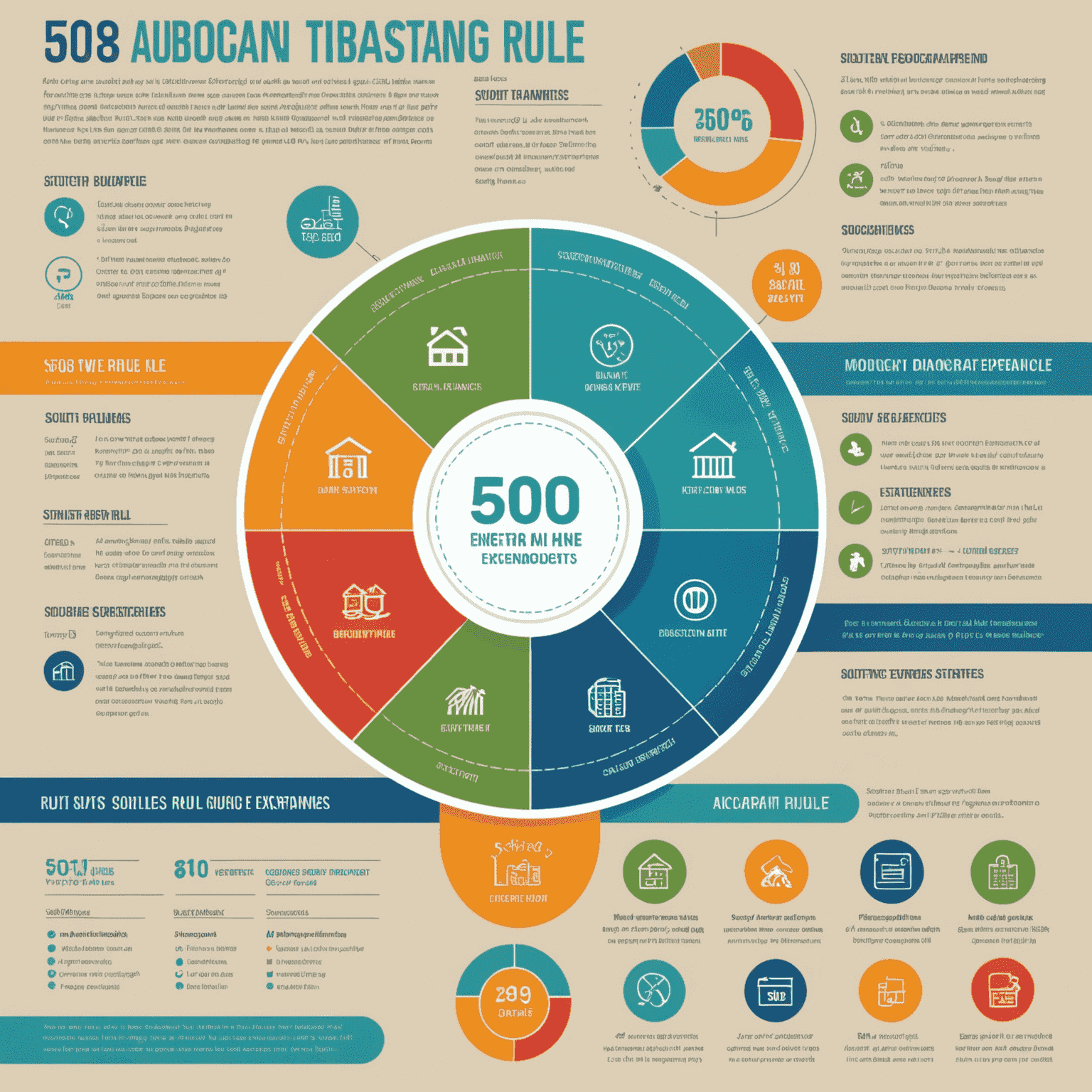 Infographic showing the 50/30/20 budgeting rule with South African Rand symbols and typical South African expenses